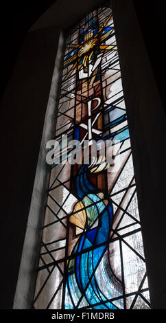 The West Window, St. David`s Church, Newbold-on-Stour, Warwickshire, England, UK Stock Photo